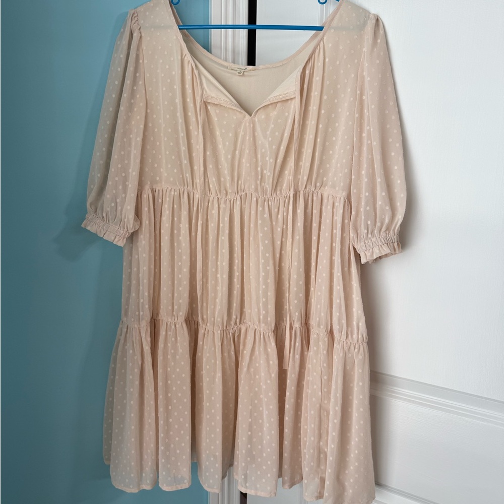 Cream Chiffon Swiss Dot Tiered Maternity Dress